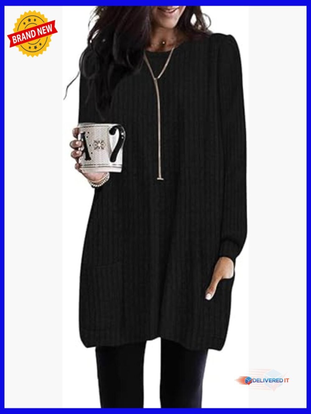 Long Sleeve Tunic Tops with Pockets Loose Fit Sweater for Women